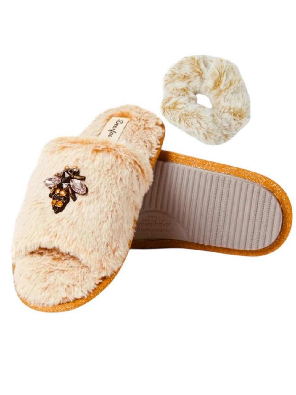 Dearfoam cozy beaded bee slippers & scrunchie size small (5-6) NWT cute …